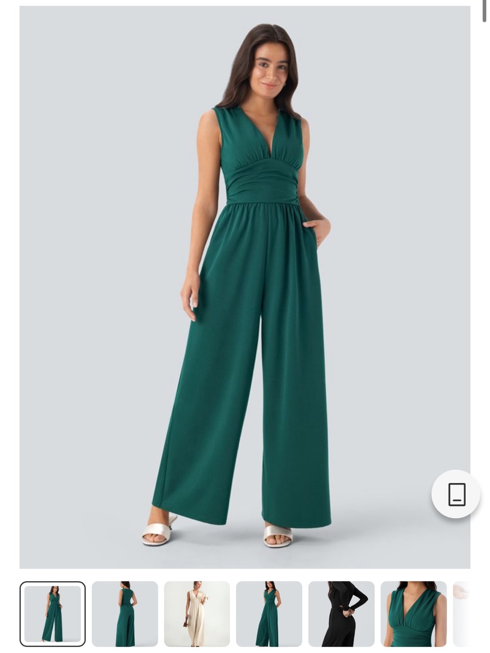 HALARA Sleeveless V-Neck Wide-Leg Jumpsuit in Teal Green